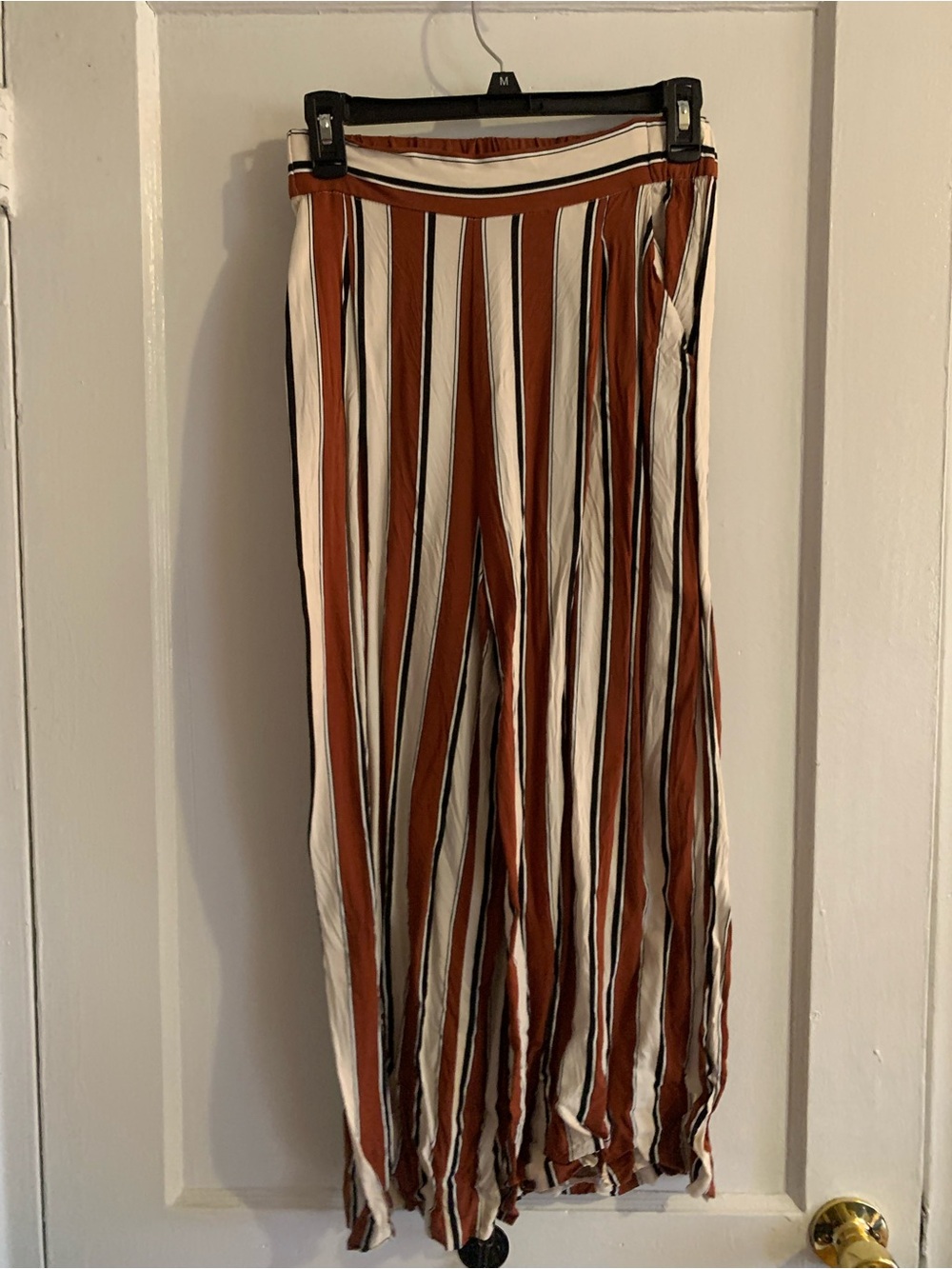 H&M Vertical Striped Flowy Pants in Rust, Cream & Black